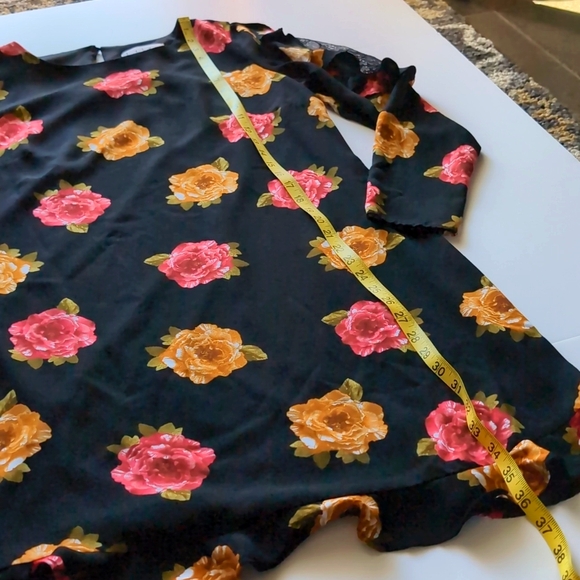 Nicole Miller Studio Women's Black Red Orange Floral Ruffle Long Sleeve Dress - Picture 11 of 16